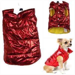 NWT Dog Coat Metallic Red Puffer Rain Jacket Shiny Winter Pet Outerwear Costume